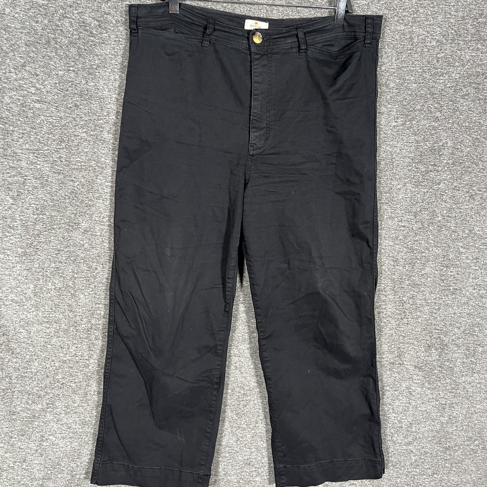 Marine Layer Bridget Crop Pants Womens 14 Black Twill Chino Wide Leg Stretch